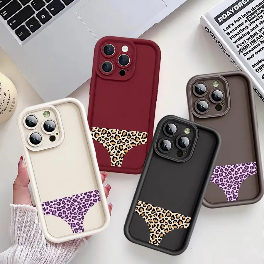 حافظة هاتف لهاتف آيفون 12 Mini 16e 17 Air 11 16 Plus 15 Plus 13 Pro MAX 14 XS XR 11 Pro سراويل داخلية مضحكة بطبعات الفهد