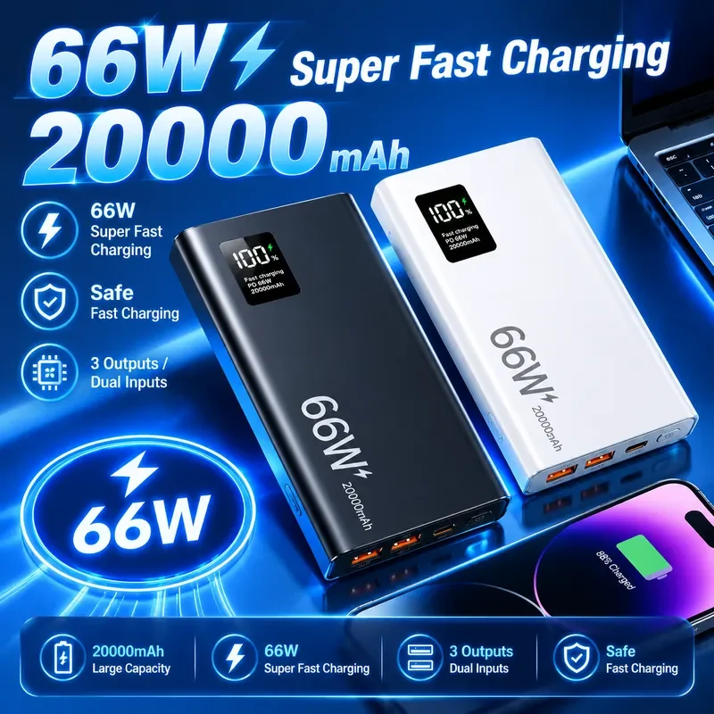 New 66W 30000mAh Power Bank Super Fast Charging for iPhone Huawei Xiaomi PD 20W External Battery Charger Powerbank