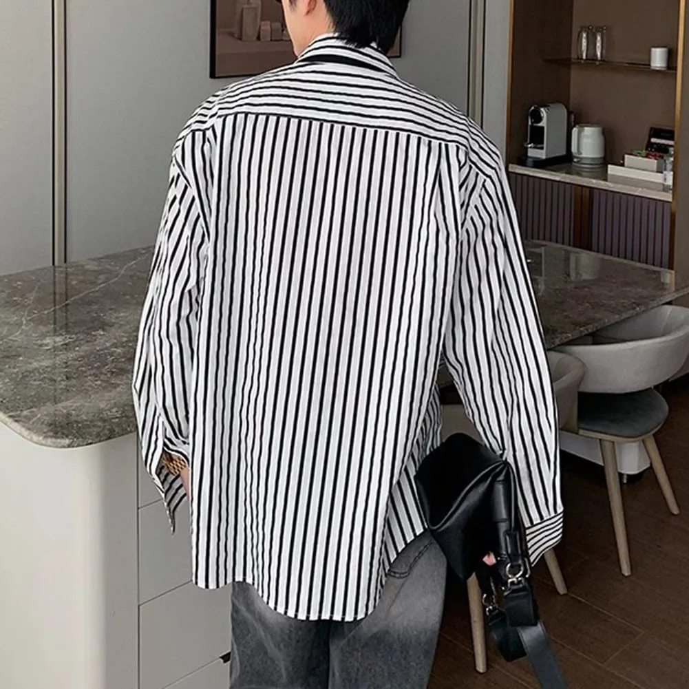 

Повседневная рубашка в полоску в стиле преппи, размер 2XL, свободный крой, из полиэстера, для повседневных выходов.