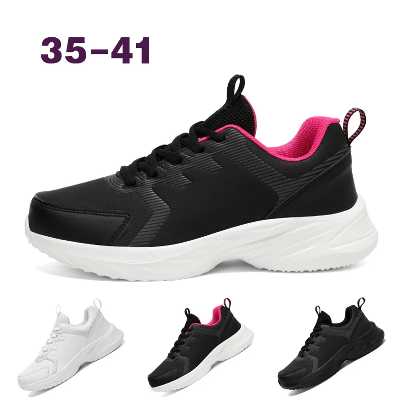 Autumn Women Running Shoes Lightweight Comforthable Casual Sports Shoes PU Leather Fashion Women's Walking Shoes Lace Up Sneaker