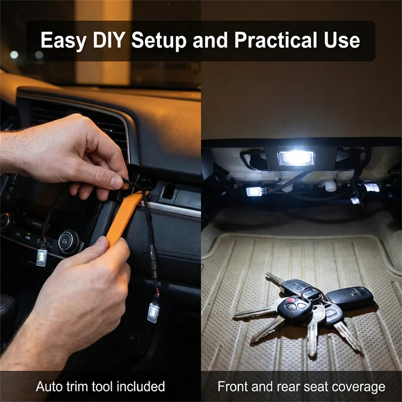 4-teiliges LED-Fußraumbeleuchtungsset mit Kabel, Innenraum-Fußlampe für VW T-ROC Jetta Polo T-Cross Enyaq ID4 ID3 Tayron Talagon – Detail 8