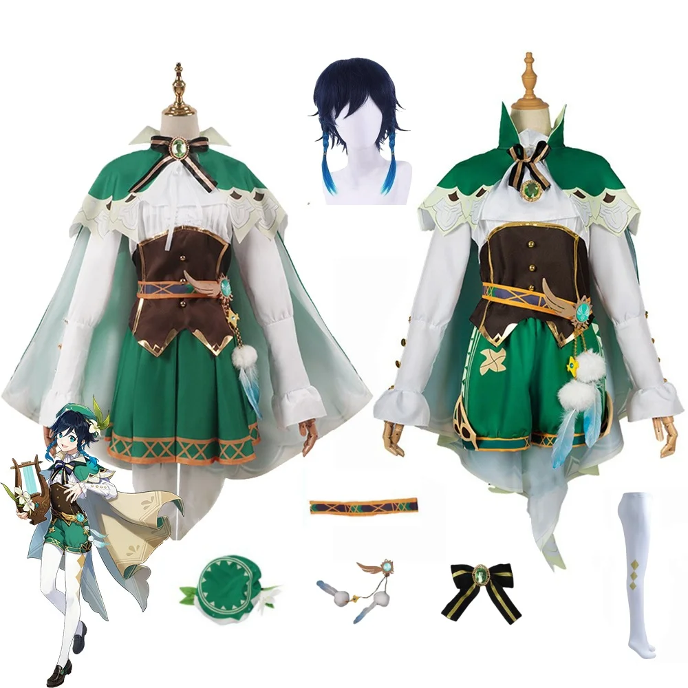 Impact Venti Cosplay Kostuum Genshin Impac Kostuum Pruik Volledige Set Mondstadt Wind God Spel Uniform Halloween Kostuums Voor Vrouwen