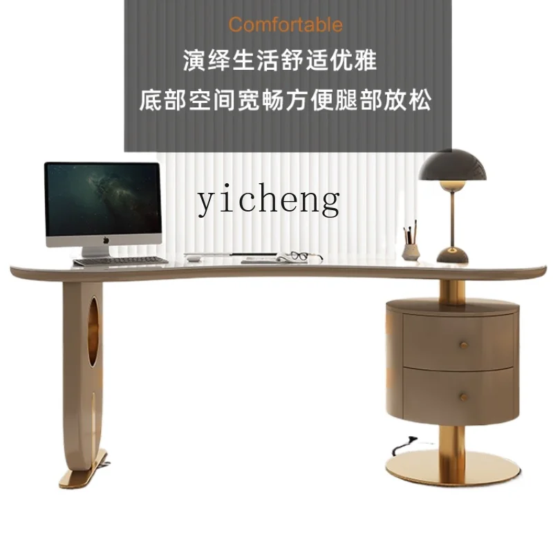 

ZK Light Luxury Stone Plate Desk Designer High Sense Living Room Home Office Computer Desk Curved Desk