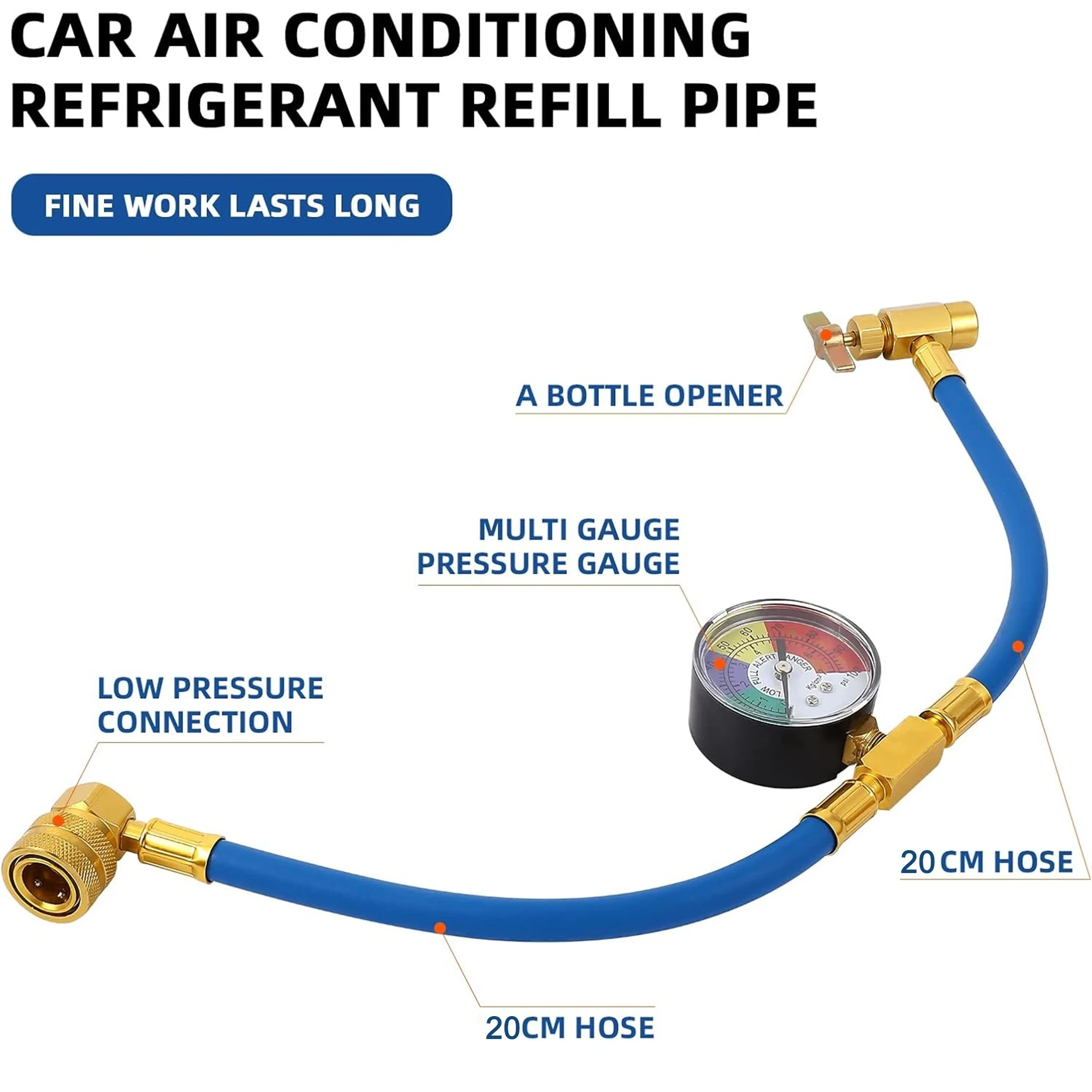 R134A AC Refrigerant Charging Hose Kit w/ 1/2
