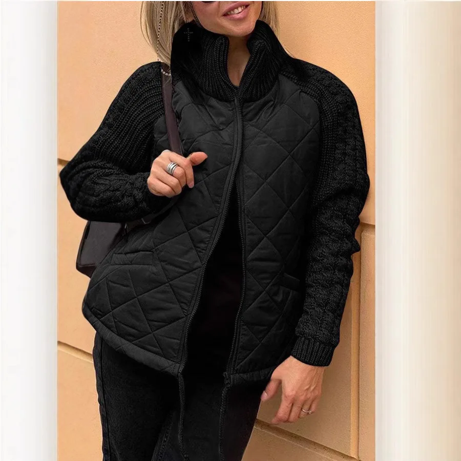 2026 Autumn-Winter New European and American Cross-Border Fashion Cardigan Zipper Long-Sleeve Stand-Collar Women's Coat and Cott