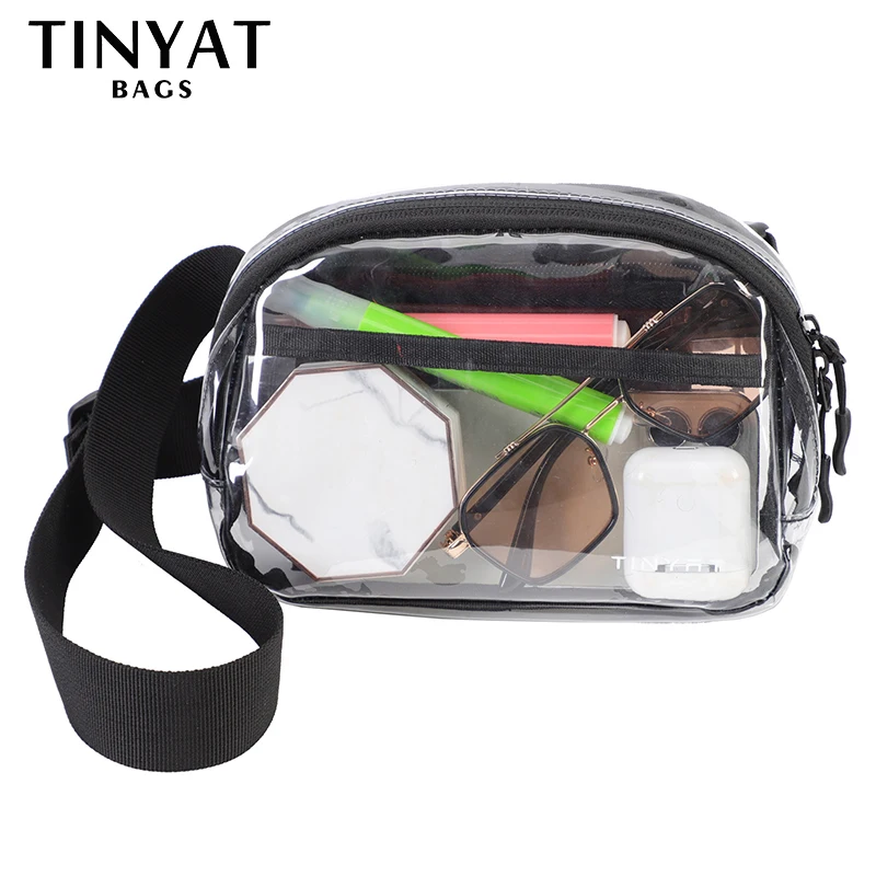 TINYAT Clear Waist Bag Women Purse Large Phone Fanny Pack Sports Travel Ladies Belt Bag Pouch Transparent PVC Banana Bum Bag