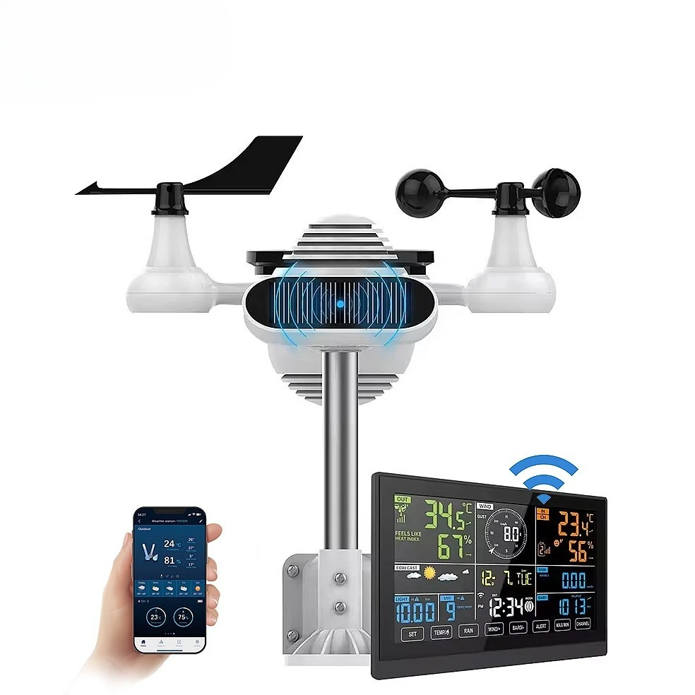 WiFi Tuya 7-in-1 Professional Weather Station with Solar Panel UVI Light Intensity Digital Forecast
