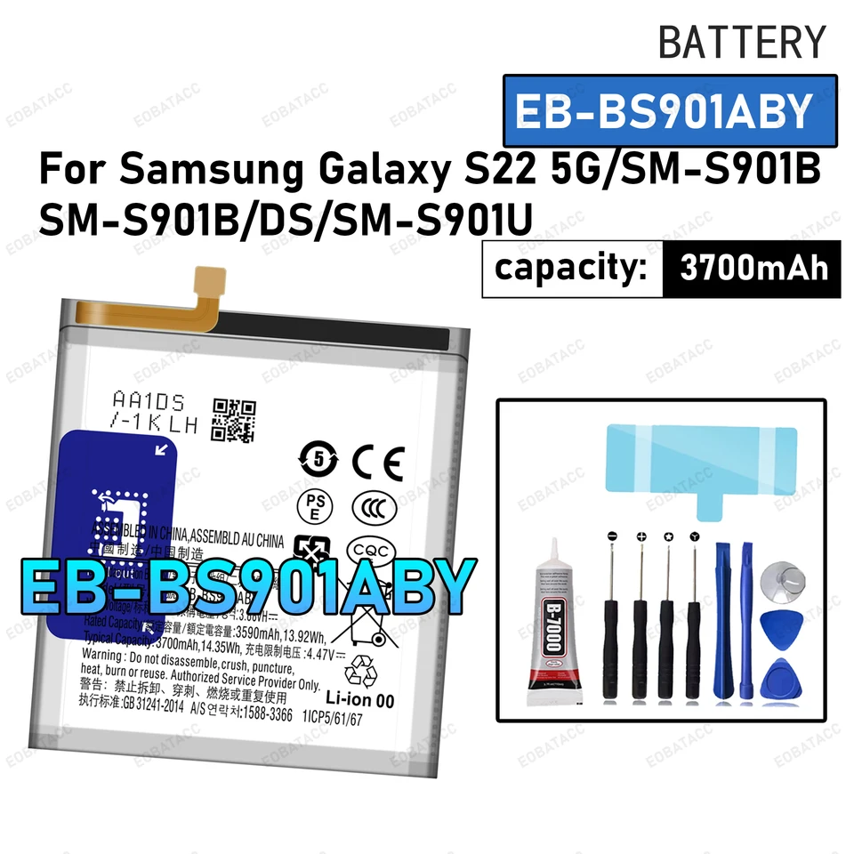 Batería 100% nueva de cero ciclos EB-BS901ABY para Samsung Galaxy S22 5G/SM-S901B/SM-S901B/DS, reemplazo + herramientas gratis