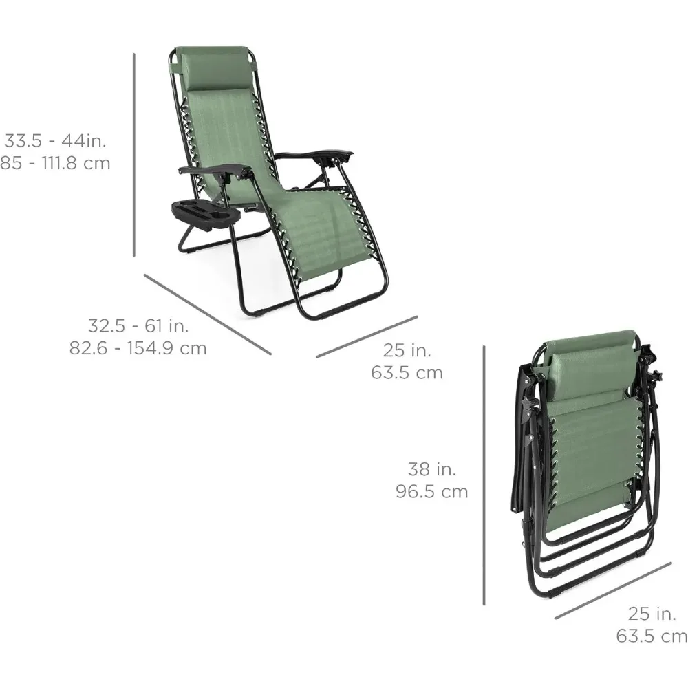 Recliners Set of 2,  Adjustable Steel Mesh Zero Gravity Lounge Chair w/Pillows and Cup Holder , 32.5 x 25 x 44 inches  Recliners