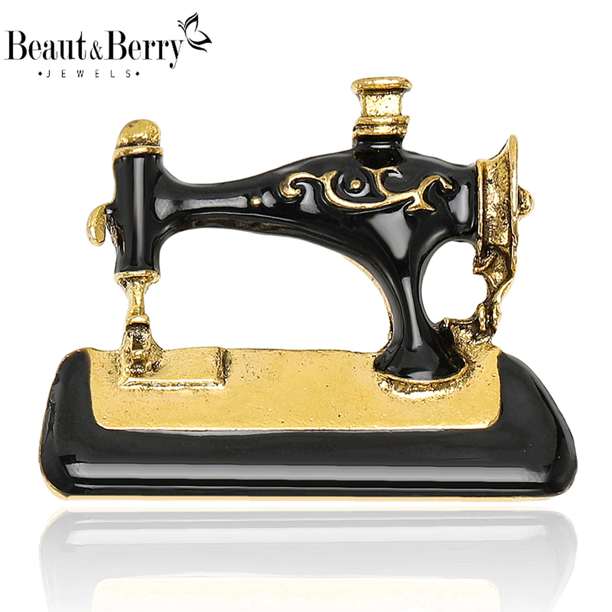 Beaut&Berry Trendy Enamel Sewing Machine Brooches for Women Unisex Tool Pins Casual Party Accessories Gifts Friends Decoration
