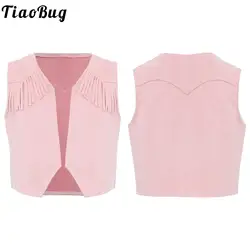 Boys Girls Wild West Costume Waistcoat for Cosplay Cowboys Cowgirls Halloween Carnival Party Suede Sleeveless Fringe Vest