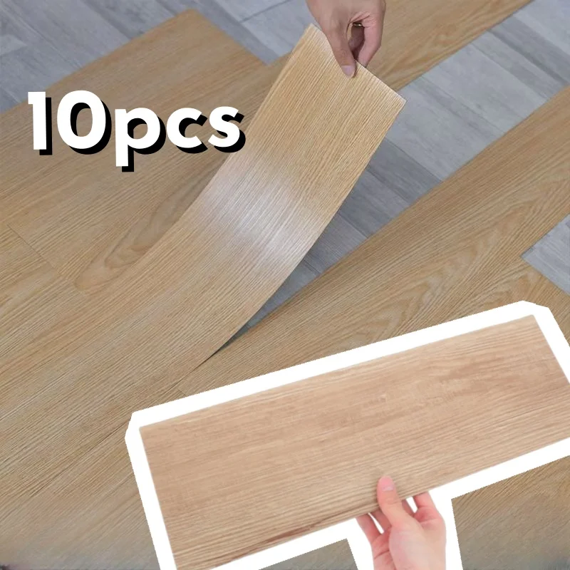 10pcs 15.2x40cm Vintage Wood Grain Self-Adhesive Floor Stickers - Waterproof, Non-Slip, Peel & Stick Resin Wall Stickers