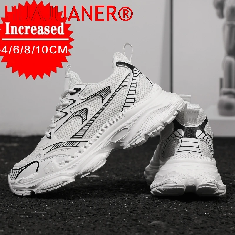 Fashion White Sneakers Hidden Heels Heightening Walking Work Shoes For Men 4/6/8CM Summer Casual Sports Breathable Taller Shoes