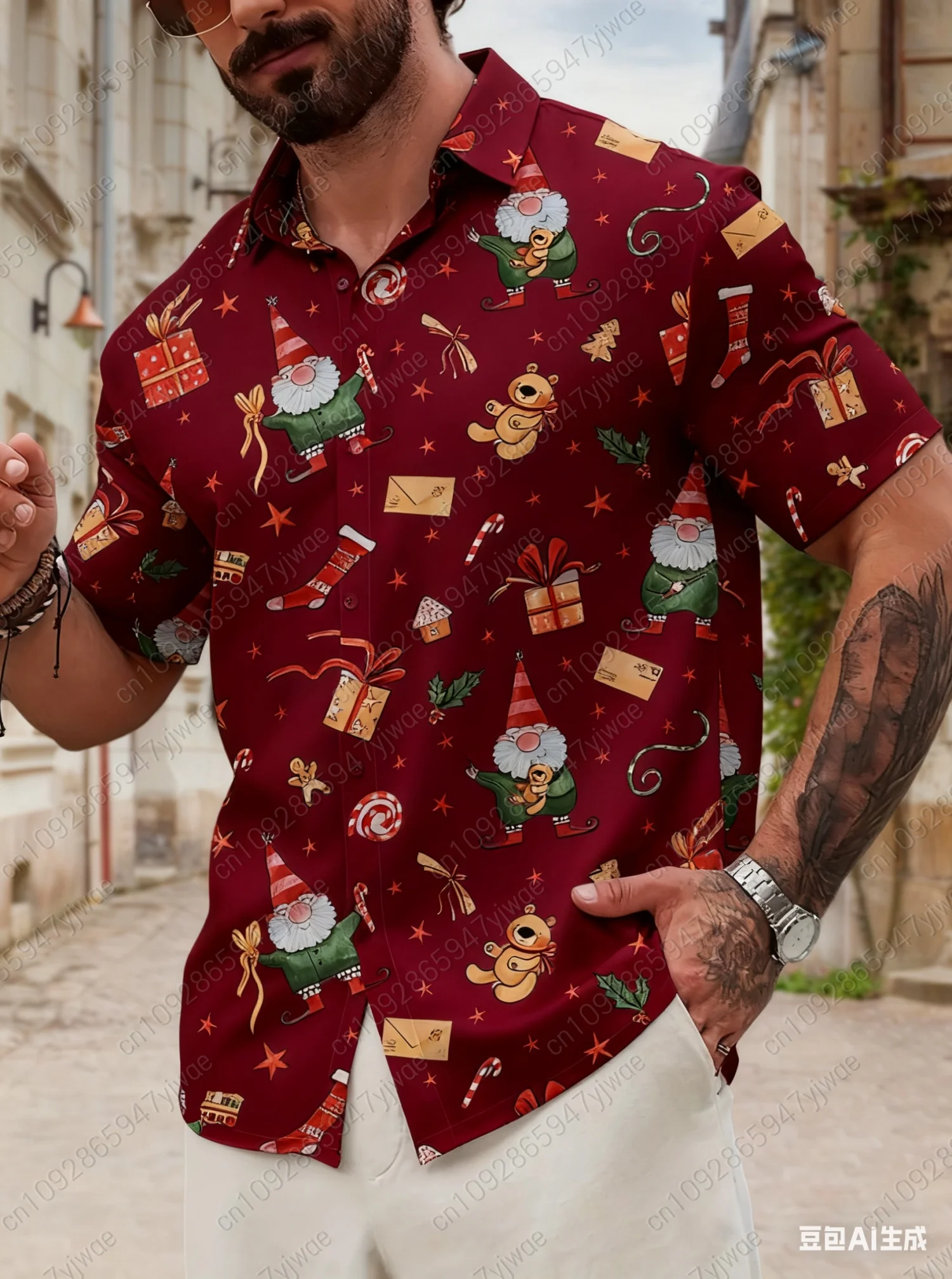 Christmas Santa Claus mens Graphic Print Short Sleeve Lapel Shirt Men's Casual Button-Down Shirts For Summer Daily Wear shirts