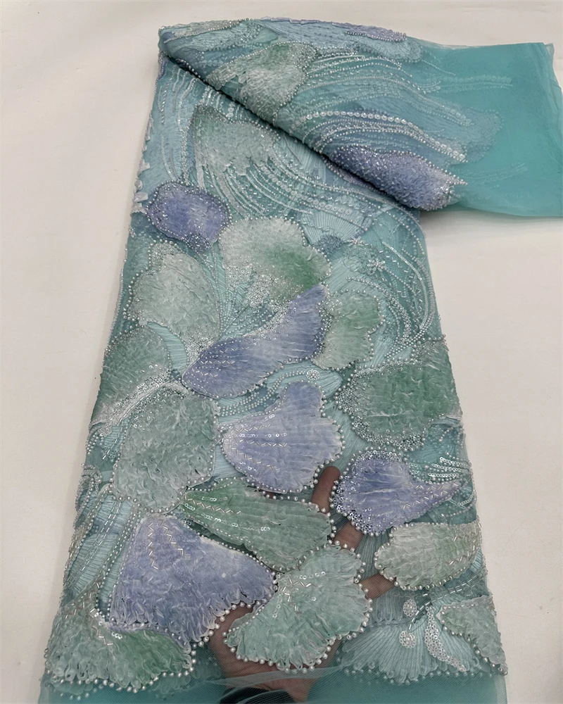 Handmade 3D Ribbon Embroidered Net Lace with Sequin High Quality Fabric for Party Evening Dress Latest Pretty Nice Design