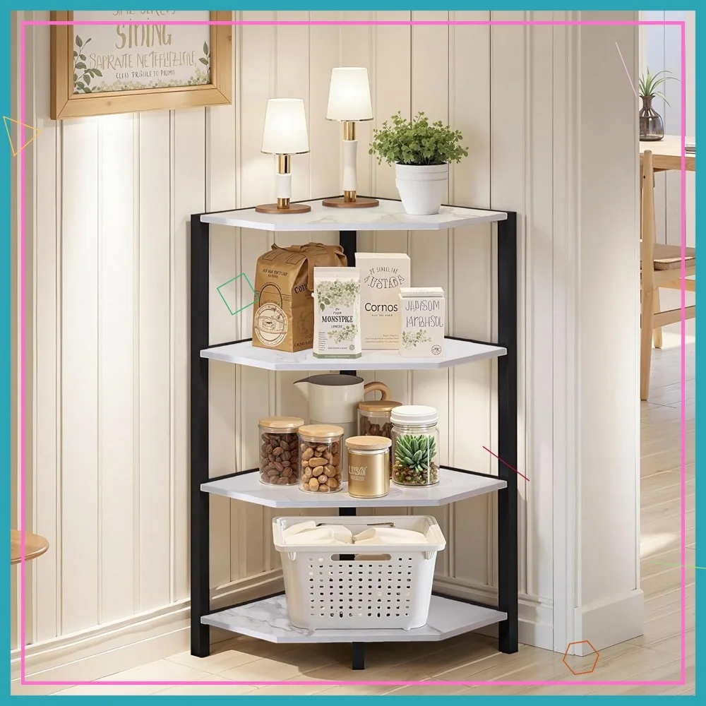 

4-Tier Corner Shelf Stand, 31" Tall Metal Frame Storage Organizer for Living Room, Bedroom, Home Office, White