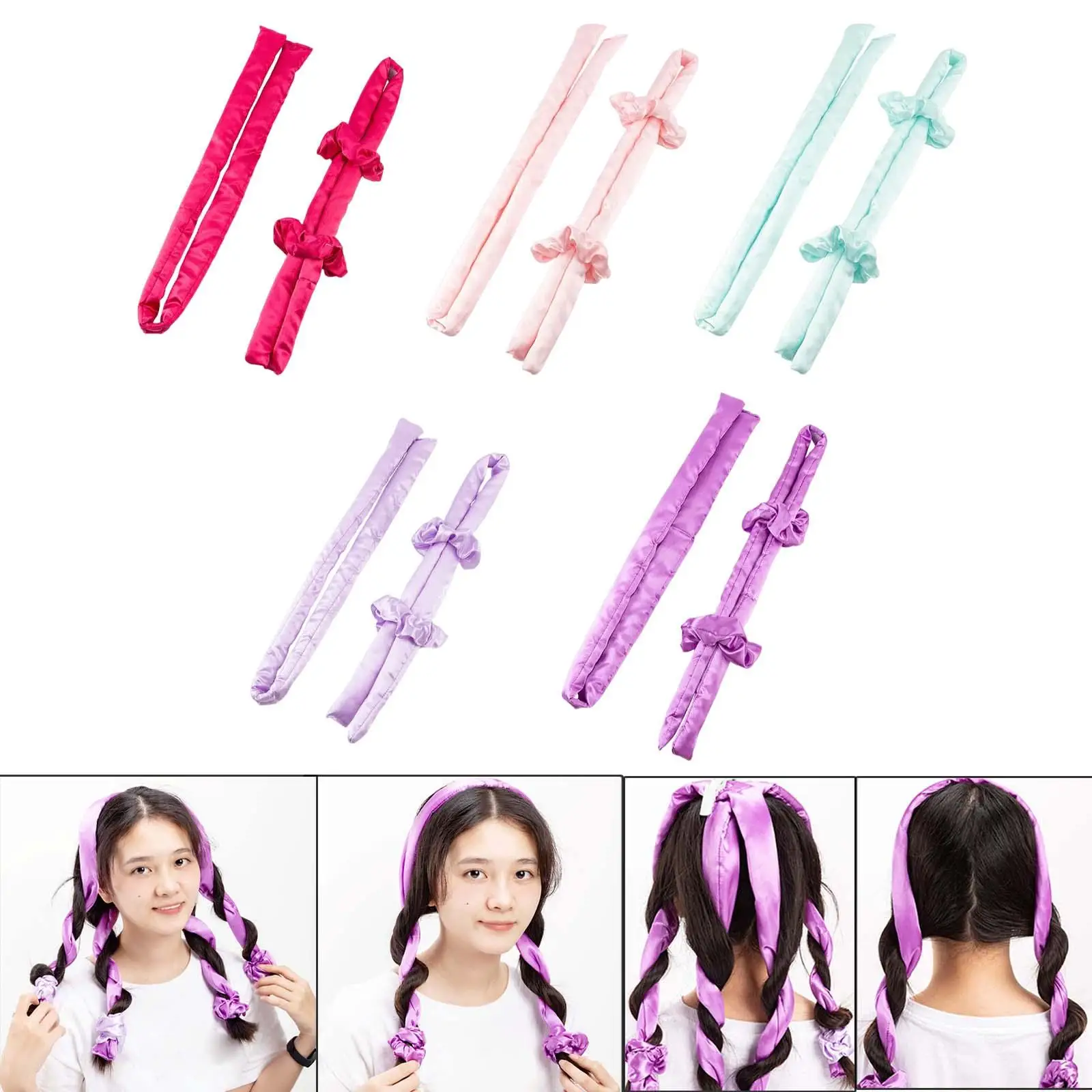 Heatless Hair Rollers Headband with 2 Scrunchie No Heat Curls Long Medium Hair