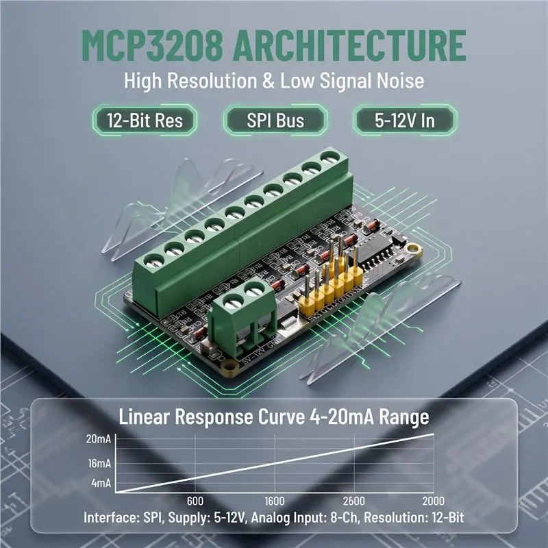 A03F-SPI Interface 12-Bit ADC Module MCP3208 8-Channel 4-20Ma Current Input Acquisition For Arduino PLC