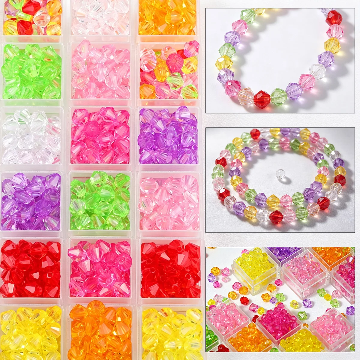 8mm 1600pcs 8 Colors Set transparent plastic bicone Loose Beads For DIY Handmade Bracelet Necklace Jewelry Making Accessories