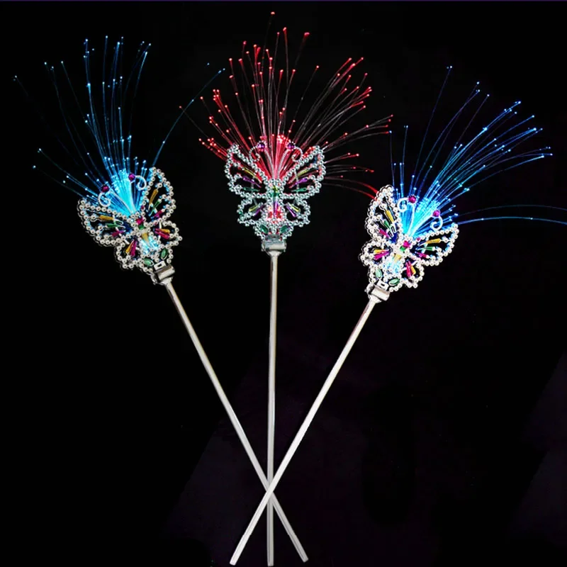 Kids Girls Fiber Optics LED Flashing Fairy Magic Wand Sticks Butterfly Princess Wedding Birthday Cosplay Halloween Christmas