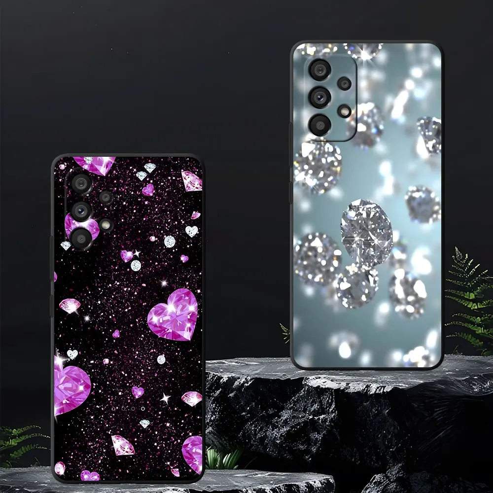 Black Phone Case For Samsung Galaxy A55 A16 A54 A34 A12 A14 A33 A15 A21s A53 A35 A51 A11 A17 A22 TPU Cover Beautiful Diamonds