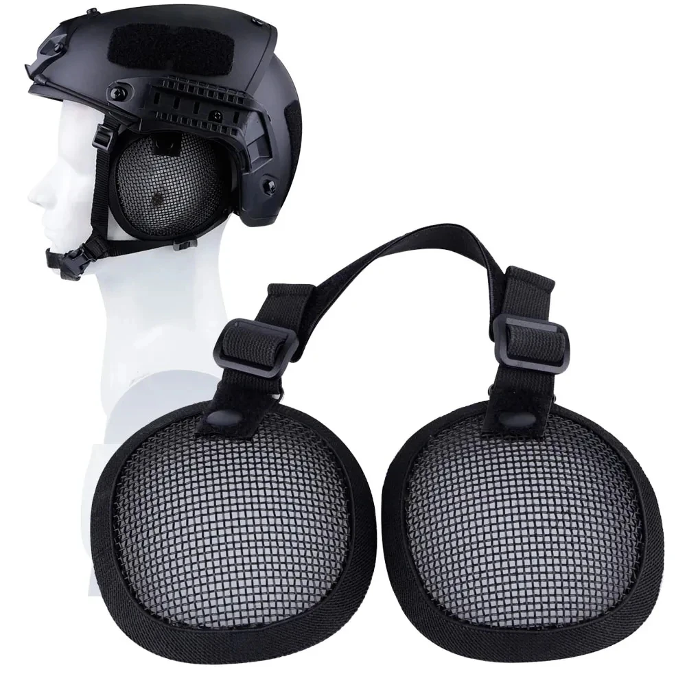 Tactical Steel Mesh Ear Earmuff protetor, caça ao ar livre, Airsoft Ear Protection Cover, mais rápido Capacetes Acessórios, Novo