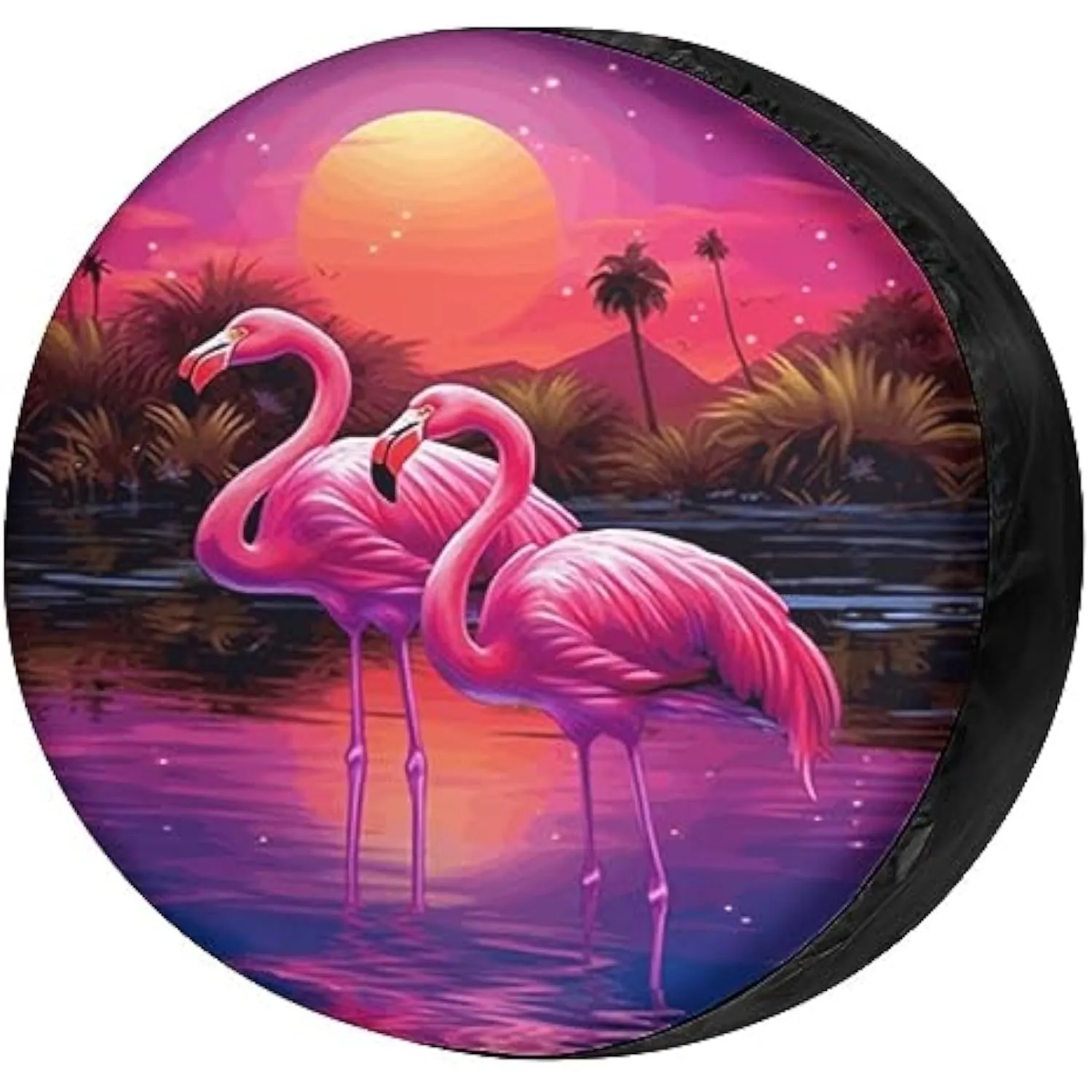 Pink Flamingo Spare Tire Cover 18 Inch Dust-Proof Wheel Cover for Trailer RV SUV Vehicles