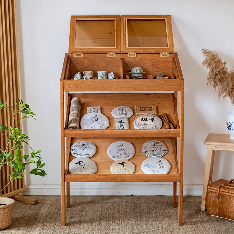 

Solid wood storage rack, tea cake display rack, tea set display case, floor display rack, decorative rack.