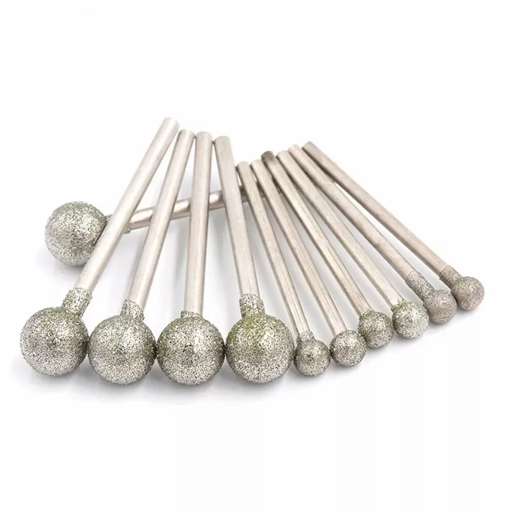 5Pcs 0.5mm-12mm Ball Round Diamond Burr Bit Shank 2.35mm/3mm  Gems Glass Carving Rotary Tools