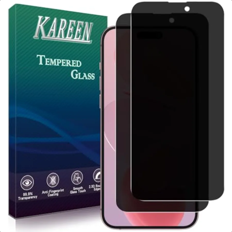 KAREEN 2 Pack Privacy Screen Protector for iPhone 16 Plus 6.7Inch Anti Spy Private Tempered Glass Film Easy to Install Anti Scr