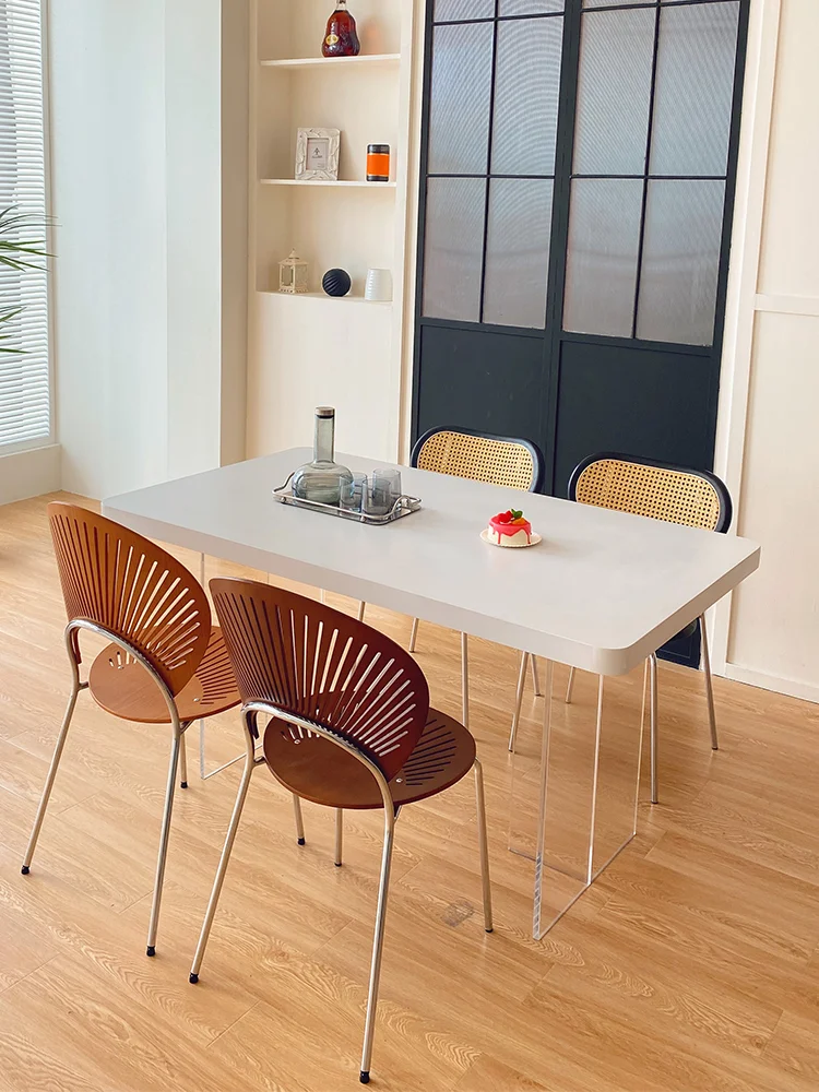 #Modern Luxury Acrylic Rock Plate Dining Table Pure White Rectangular Hanging Design for Kitchen or Hotel/Villa Use