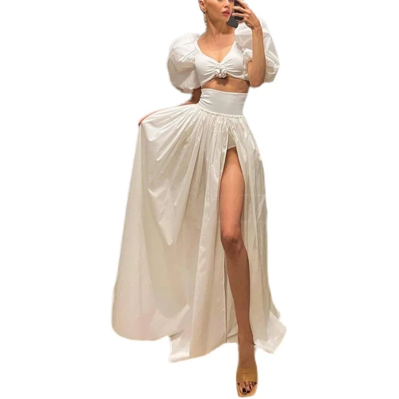 Sexy ort Sve Bubble Sve Two-Piece Set Birthday Par Evening Gown Dr Faionable Polyester Spring 