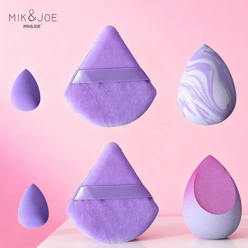 6개입 퍼플 그라데이션 메이크업 블렌더 세트: 작은 물방울, 삼각형, 대형 블렌더 및 원컷 스펀지로 완벽한 마무리