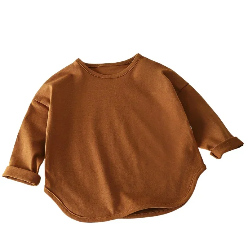 Autumn Boy Girl Baby O-neck Solid Bottoming Shirt Children Simple Casual Long Sleeves T-shirt Kid Cotton Tops Infant Unique Tees