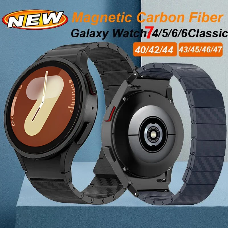 Magnetic Carbon Fiber Strap For Samsung Watch 7 6 5 4 5Pro 45mm 40 44mm No Gaps Bracelet Galaxy Watch 4/6Classic 43 47mm 42 46mm