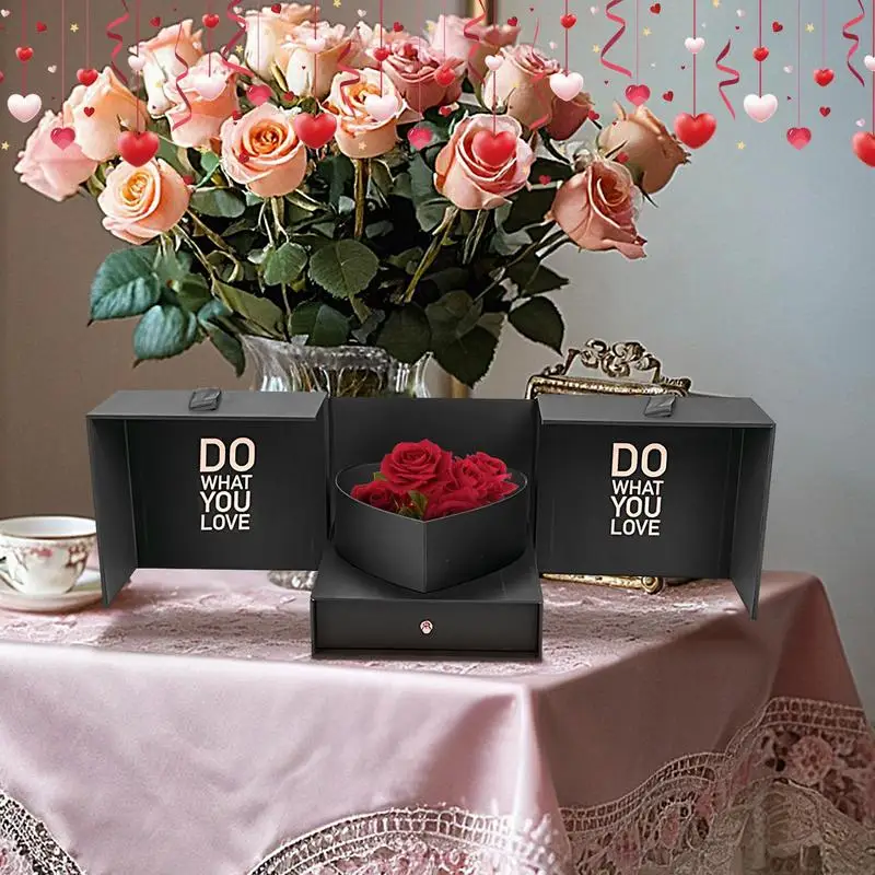 Valentines Day Box For Women Holiday Box With Drawer Flower Box With Drawer And Satin Ribbon Paper Boxes For Valentine's Day