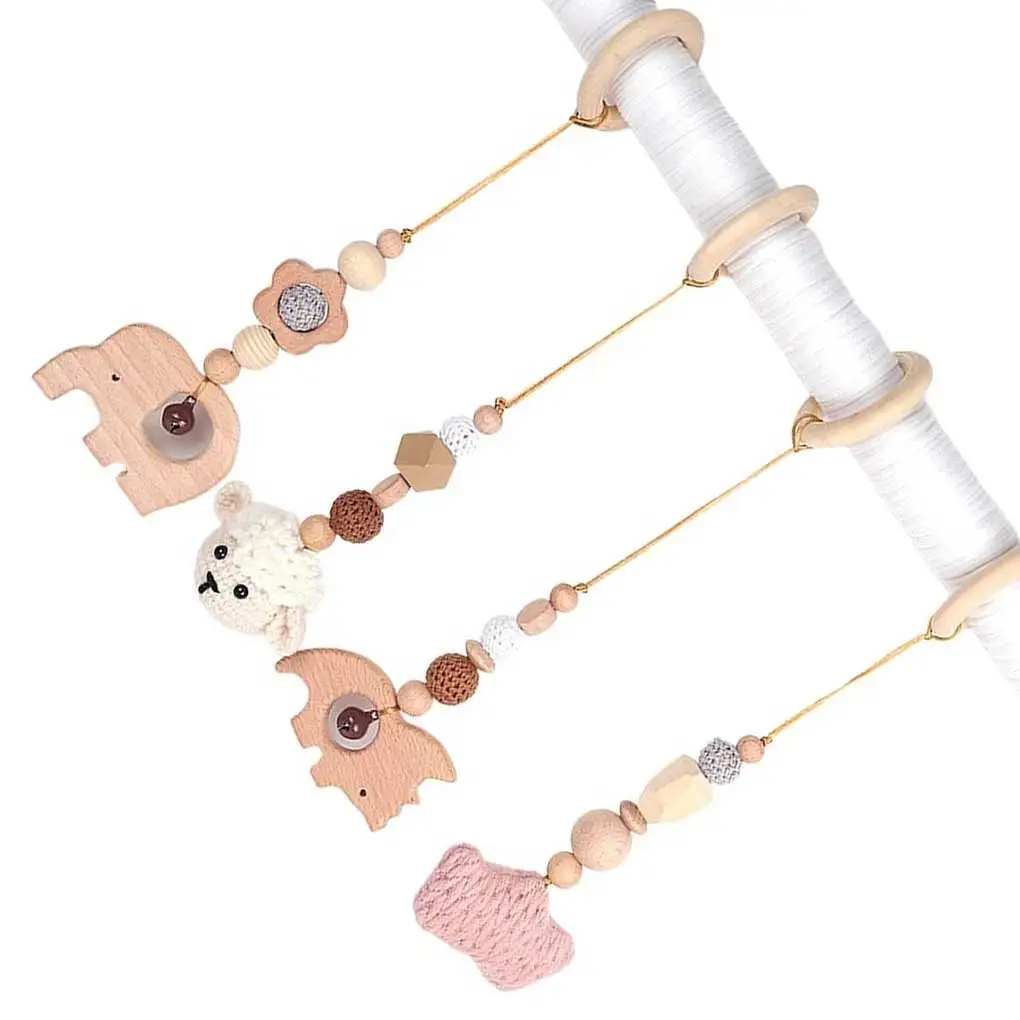 4Pcs Lovely Wood Play Lightweight Removable Teething Ring Wear-resistant Smooth Surface Baby Gym Toy for Kids Children
