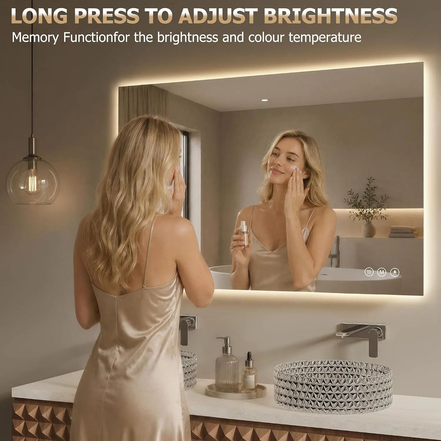 40 X 30 Inch Led Bathroom Mirror Lights Anti Fog Backlit CRI Over 90 Lighted Vanity Wall Mount Memory Tempered Glass 3 Color Fra