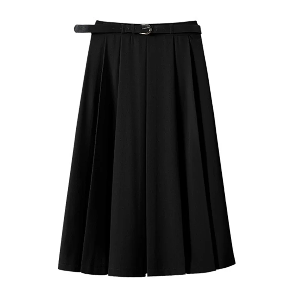 Saia plissada de cintura alta feminina com cinto, elegante saia longa feminina para escritório, estilo preppy, saia linha A doce, nova, primavera, verão