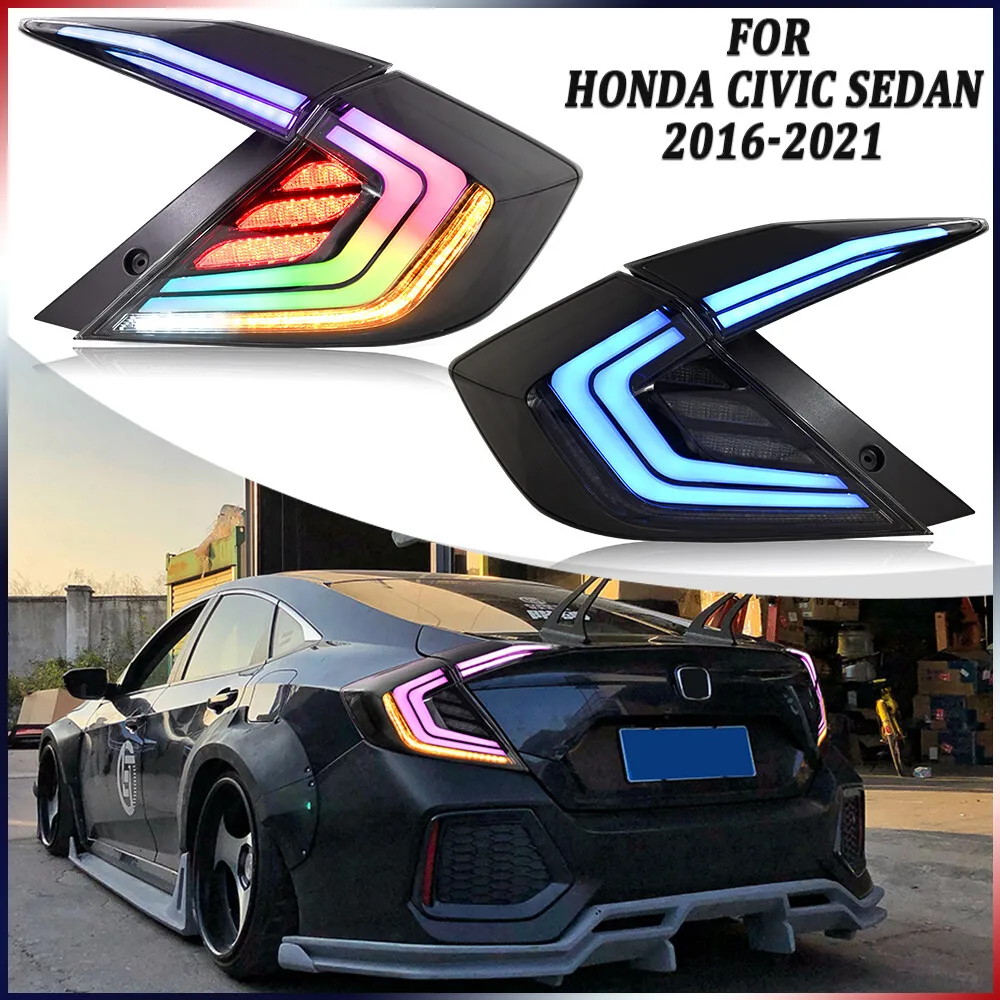 

1 пара RGB светодиодных задних фонарей указателя поворота в сборе для Honda Civic Sedan 2016-2021, последовательные задние стоп-сигналы Plug and Play