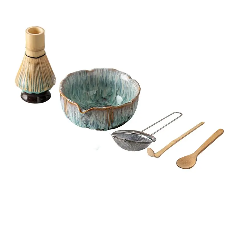 

Y50A-Petal Matcha Set 8 Pcs Glazed Matcha Kit Handcrafted Ceremony Luxury Gift Box With Matcha Bowl Whisk Spouted Tools