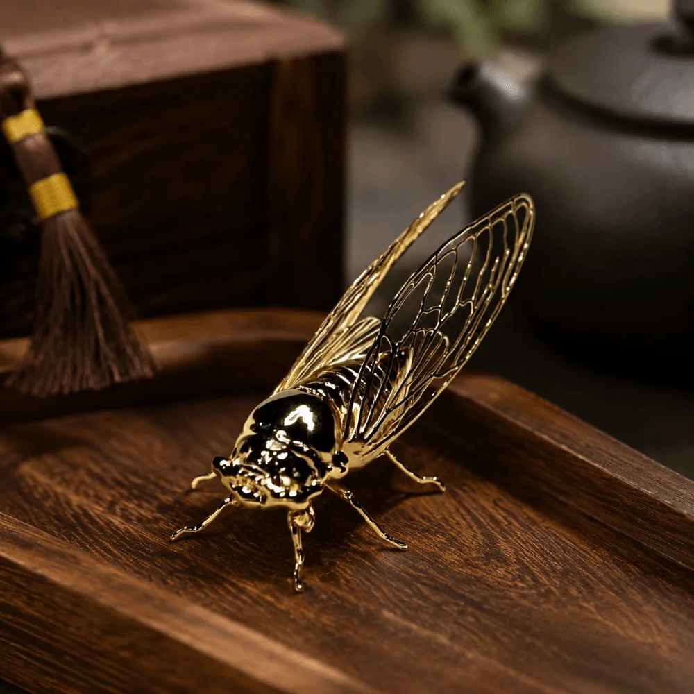 Creative Exquisite Cicada Figurine Hollowed-out Mini Alloy Animal Statue Retro Anti-rust Micro Landscape Figurine Gift