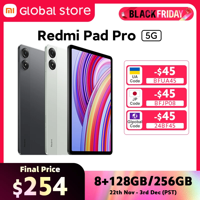 Xiaomi Redmi Pad Pro 5G Snapdragon 7s Gen 2 CPU 128GB / 256GB ROM 10000mAh Battery 8MP Camera 33W fast charge