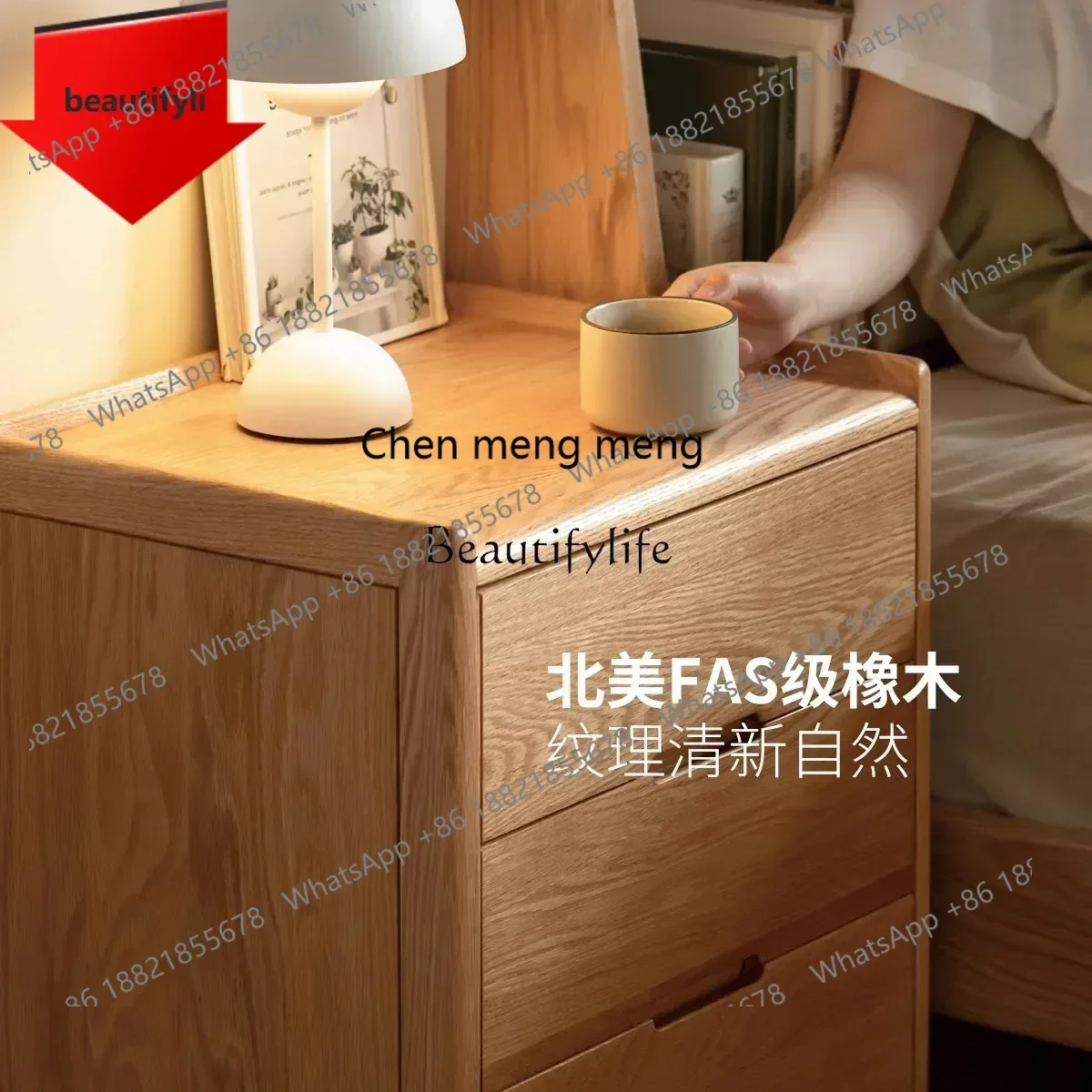 New style Solid wood bedside table Nordic bedroom storage modern simple storage oak three-draw bedside table ss 8617