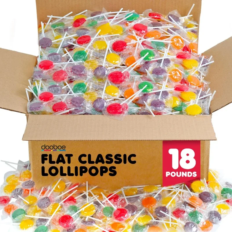 

18 Pounds - Classic Flat Lollipops - Assorted Fruit Flavored Suckers - Round Lollipops for Doctor Offices, Halloween Parades