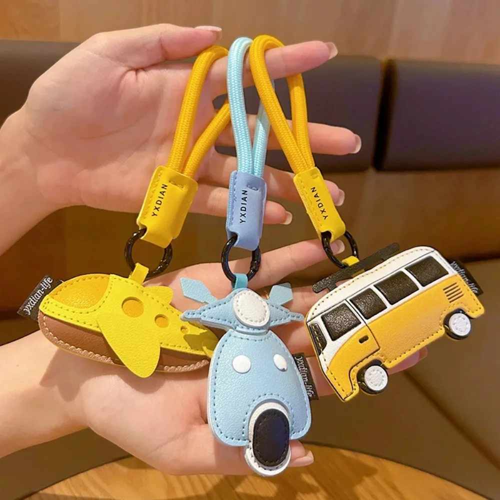 Cute Cartoon Airplane Keychain PU Leather Transportation Bag Hanging Decoration Motorcycle Luxury Bus Shape Keychain