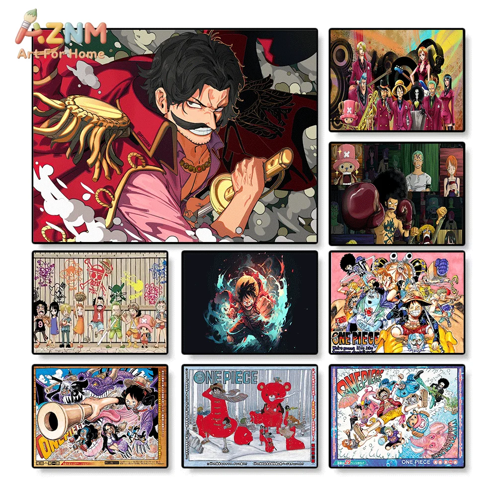 AZNM Unframed Canvas Print One Piece Gol D Roger Luffy Zoro Nami Sanji Crew Anime Wall Art Manga Poster Home Decor