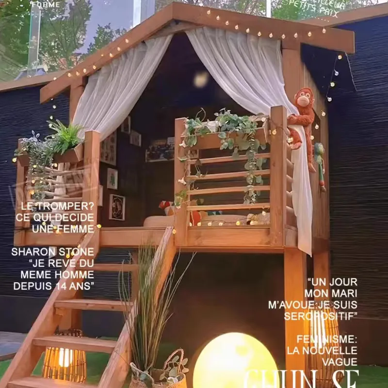 Outdoor Chalet Children's Solid Wood Slide Play Room Assembly Shade Pavilion Garden Villa Mobile House Treehouse
