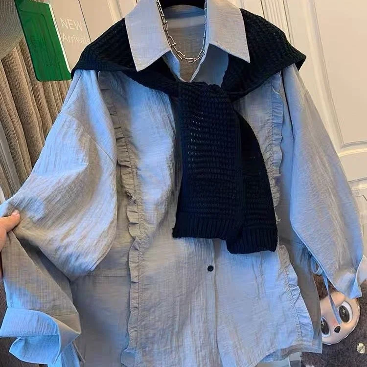 

Large Size Knitted Lace oulder awl Long Sve irt Two Piece Set Casual Loose Top for Men And Women Spring Autumn New S...