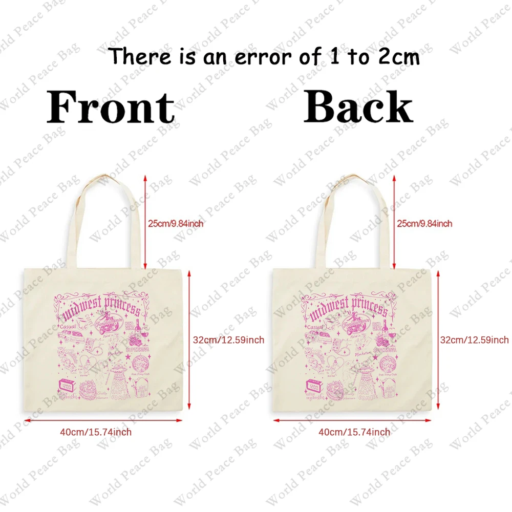 1 pc The Midwest Princess Pink Club pattern Tote Bag  Canvas Shoulder Bag For Travel Daily Commute Women's Reusable Shopping Bag